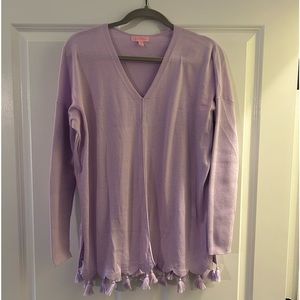 1/17/26- LAST CHANCE Lilly Pulitzer lavender v-neck sweater, tassel trim. SMALL